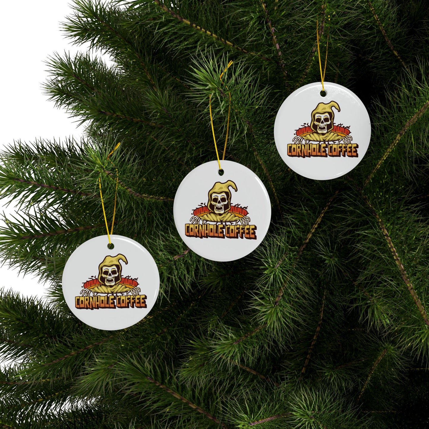 Cornhole Coffee Skull Ornaments