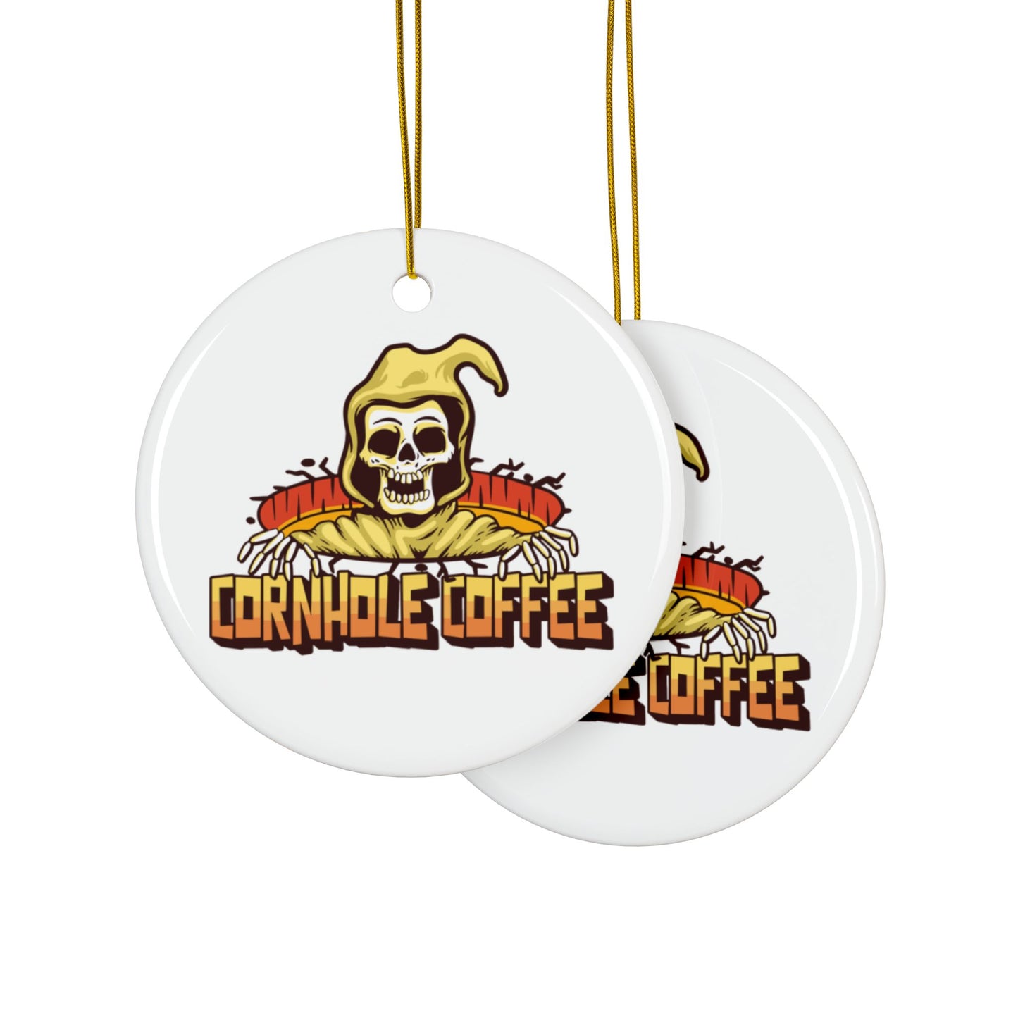 Cornhole Coffee Skull Ornaments