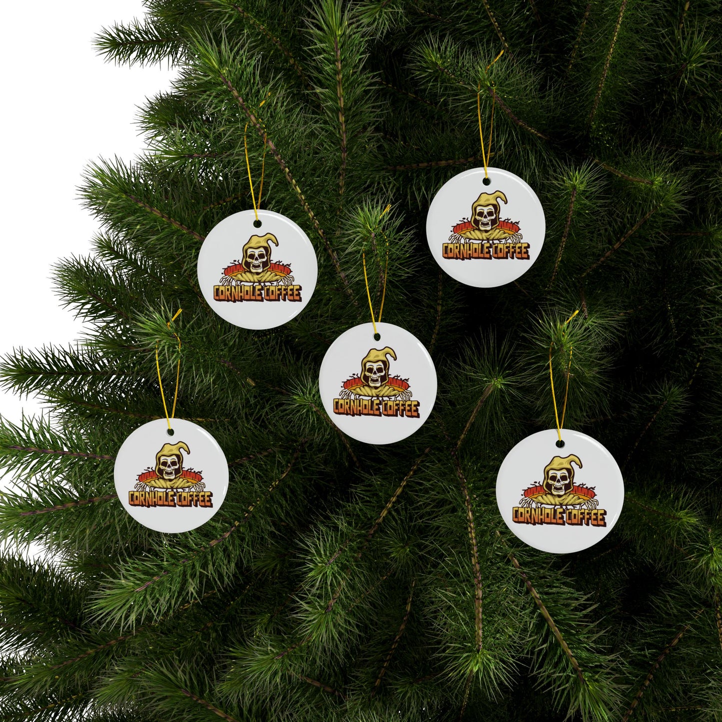 Cornhole Coffee Skull Ornaments