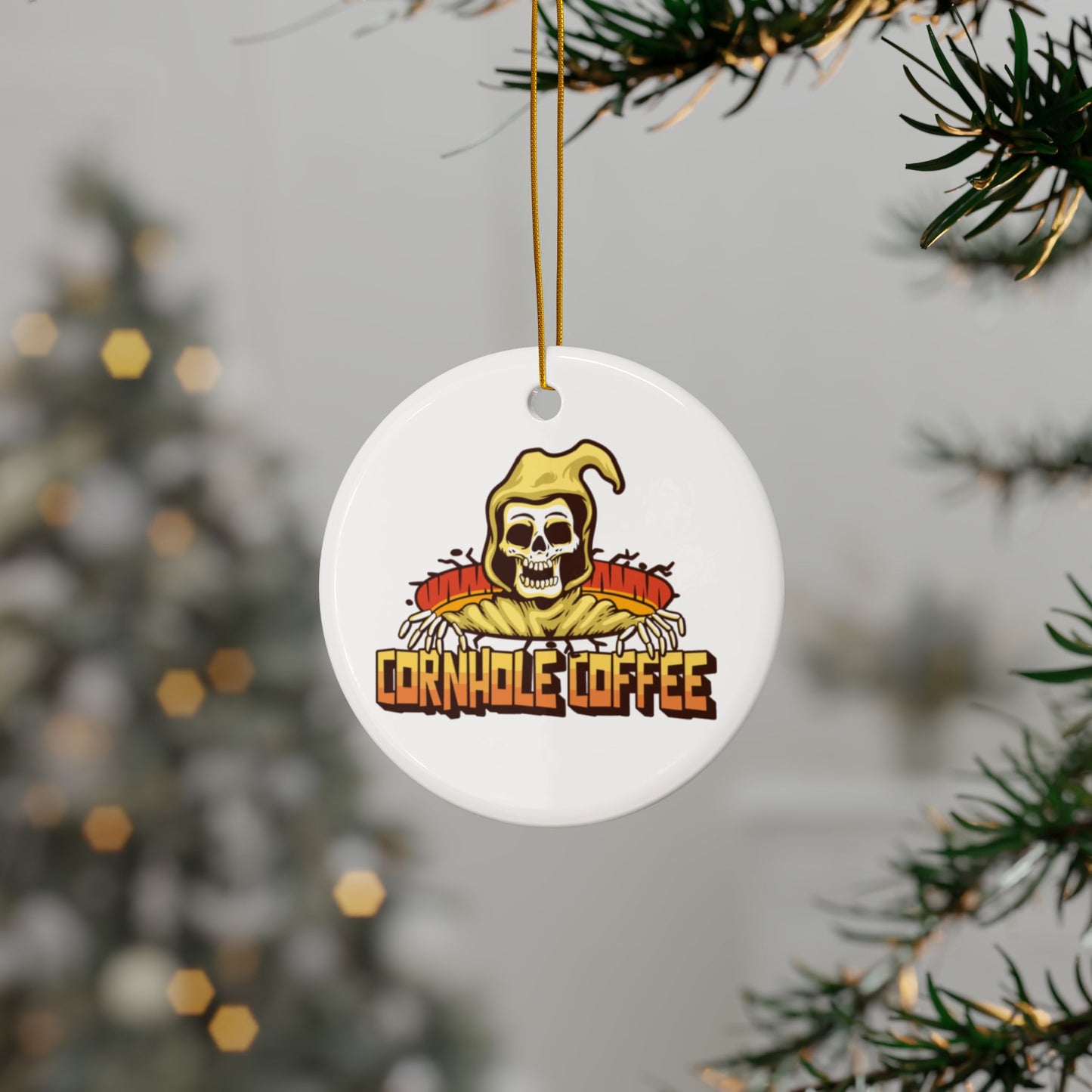 Cornhole Coffee Skull Ornaments